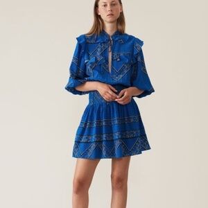 GANNI Sandwashed Silk Smocked Waist Dress - US 6